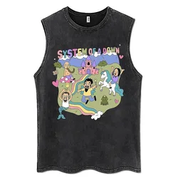 Rock Band System of A Down Cartoon Washed Vintage Tank Tops T-shirt Men 90s Alternative Metal Oversized Sleeveless Vest T Shirts