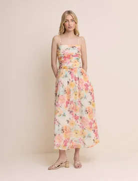 Pure Cotton Floral Strapless Midaxi Dress Multi female - Nobody's Child - FashionsVida