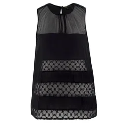 Maje Black Lace Panel Silk Top