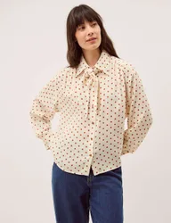 Polka Dot Scarf Detail Shirt Ivory Mix female