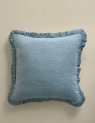 Pure Cotton Textured Fringe Cushion Slate Blue
