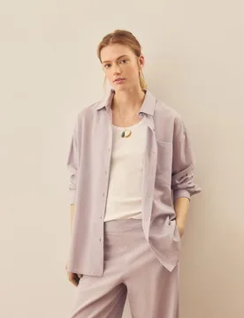 Camisa oversize de manga larga lisa de mujer - Southern Cotton - FashionsVida