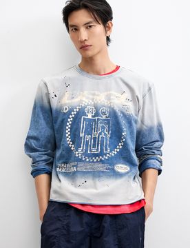 Camiseta estampada logoo, Hombre, Algodon, Azul, S