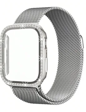 Banda y estuche compatibles con . Elegante y casual, perfecto tanto para hombres como para mujeres. Con una banda de acero inoxidable tejida con cierr - Shein - FashionsVida
