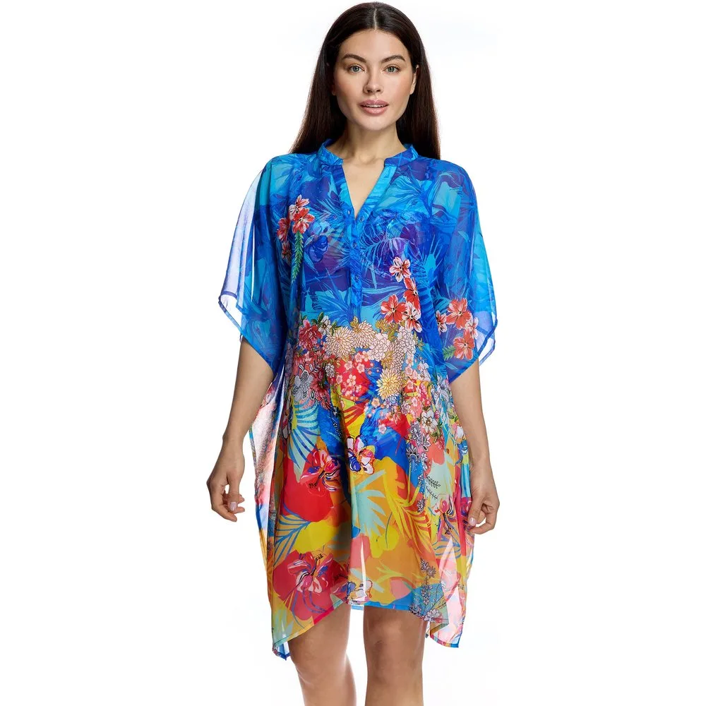 Caftán de mujer con diseño vaporoso y cuello mao - Ory - FashionsVida
