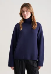 Boxy Rollkragenpullover aus Wolle und Kaschmir Blau M
