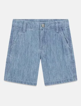 Bermuda lavaggio chiaro in misto lino con patch logo - Guess - FashionsVida