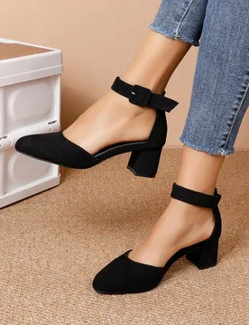Sandalias con hebilla de tacón grueso y vestido de moda para mujer, elegantes, bombas de mujer, elegantes - Shein - FashionsVida