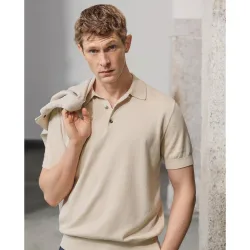 Jersey de hombre cuello polo manga corta liso algodón lino