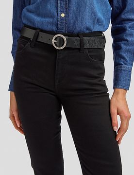 Round Buckle Leather Belt Black Größe 85 female