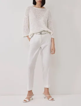 Maglia bianca in cordonetto di misto cotone con scollo ampio e maniche tre quarti Linea Monochrome - Marella - FashionsVida