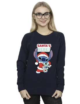 Women's Lilo & Stitch Santa´s Here Sweatshirt in Navy Size: Large - Navy - Size: L - Disney - FashionsVida