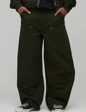 Men's Barrel Fit Carpenter Trouser Olive Size 26 Olive 26 - boohooMAN - FashionsVida