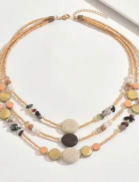 Pieza Collar de múltiples capas con cuentas de piedra volcánica vintage minimalista y de moda para mujer, adecuado para uso al aire libre - Shein - FashionsVida