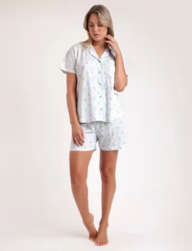 Pijama abierto corto de mujer de punto viscosa con detalles bordados - Admas - FashionsVida