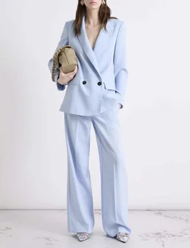 Pantaloni dritti azzurri in tela stretch effetto malfilé - Marella - FashionsVida
