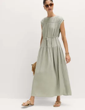 Ruched Maxi Waisted Dress with Linen Light Khaki female - M&S - FashionsVida