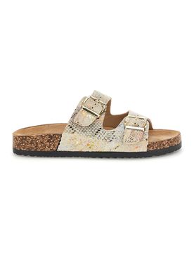 Ciabatte Beige con trama multicolore pitonata e doppia fibbia 14601 37