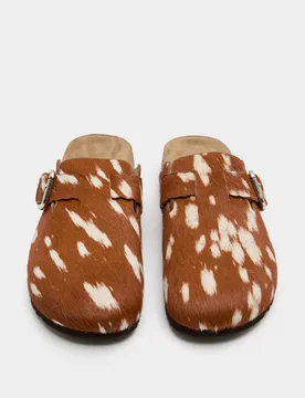Leather Hair On Animal Print Clogs Light Tan Mix female - M&S - FashionsVida