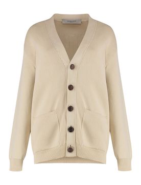 Cotton Cardigan with V-Neck, Button Front & Front Pockets