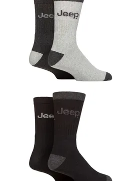 Mens 4 Pair Plain Regenerated Cotton Boot Socks Charcoal / Black 6-11 - Grey - Size: 6-11 Mens - Jeep - FashionsVida