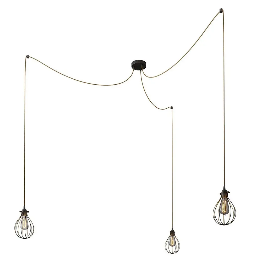 Cables Suspension Luminaire Spider Drop 3 Falls With Bulbs Black One Size - Creative - FashionsVida