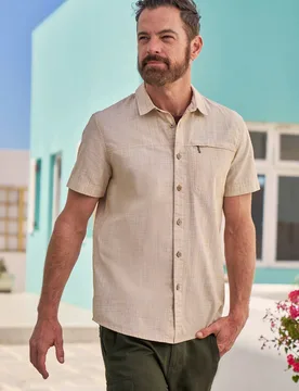 Coconut Slub Texture Mens Short-Sleeved Shirt - Yellow - Yellow - Size: XS - Mountain Warehouse - FashionsVida