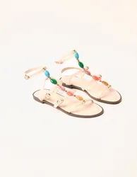 Beaded Gladiator Flat Sandals - UK 4 (EU 37) / BEIGE - female