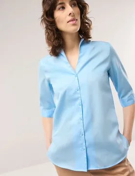 Extraglatt-Bluse Kelchkragen, noch offen: Filter Passform#normale Größen, Farbe Blau, 44, reine Baumwolle bügelfrei Damen - Walbusch - FashionsVida