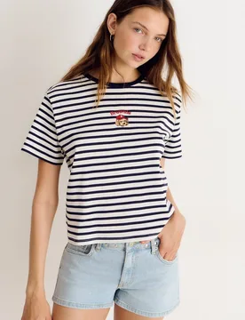 Camiseta de mujer de rayas con perrito - Brownie - FashionsVida
