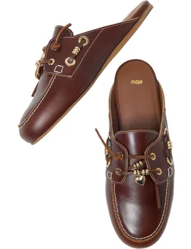 Mules planos de mujer de piel con cordones - Maje - FashionsVida