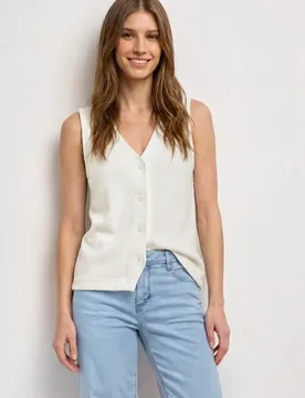 Weste in Feinstrick-Optik mit V-Neck female Weiß - Street One - FashionsVida