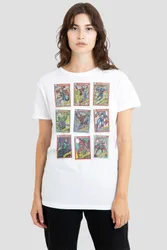 Women's Retro Trading Card Grid T-Shirt, White Size: Large - White - Size: L