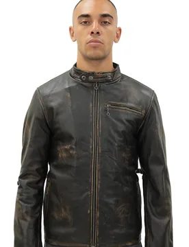 Mens Vintage Black Biker Jacket- Sarajevo - Size Small - Infinity Leather - FashionsVida