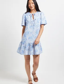 Women's Petite Paisley Tie Detail Drop Hem Printed Mini Dress in Blue Size: 14 - Blue - Size: 14 - Dorothy perkins - FashionsVida