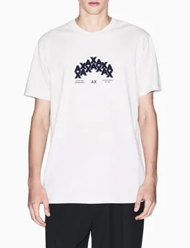T-shirt Exchange gesso in cotone con stampa logo AX ripetuto frontale - Armani - FashionsVida