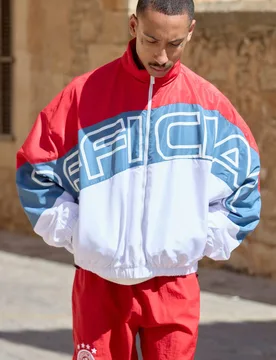 Men's Oversized Official Colour Block Sports Jacket Red Size Medium Red M - boohooMAN - FashionsVida