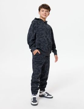 Pantaloni jogger in felpa con motivo graffiti - grigio scuro