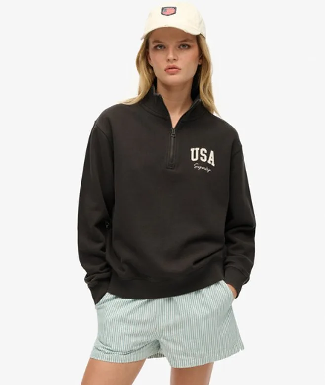 Superdry Damen Athletic Essentials Pullover mit Halbem Reißverschluss Dark Grey - Größe: 40 - 64.99 - FashionsVida