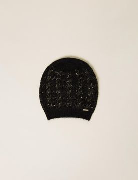 Bonnet en maille jacquard pied-de-poule