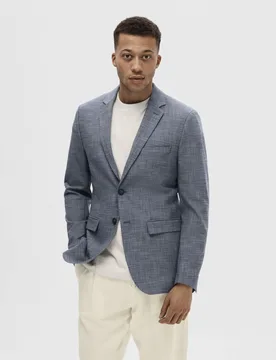 Blazer blu indaco in tessuto armaturato di viscosa stretch con chiusura monopetto - Homme - FashionsVida