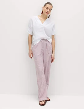 Linen Blend Wide Leg Trousers Raspberry Mix female - M&S - FashionsVida