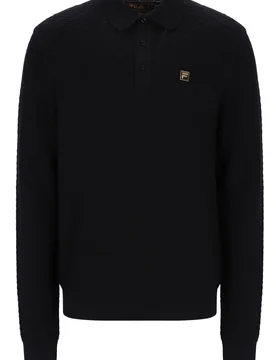 Black Elia Brick Knit Long Sleeve Polo - XS - FILA - FashionsVida