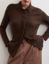 Collared Cardigan with Wool and Mohair Chocolate female