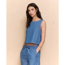 Top denim ligero de mujer sin mangas