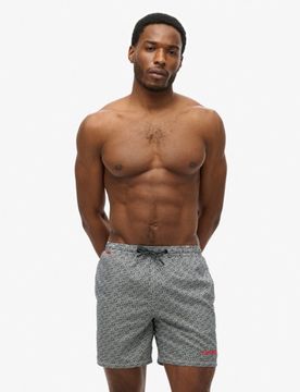 Superdry Herren 43cm Lange Badeshorts mit Durchgehendem Print, Grau - Größe: S