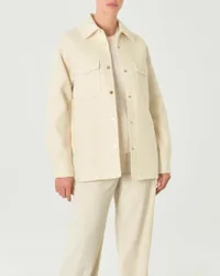 Caban a camicia color avorio in lana con inserti in lurex argento