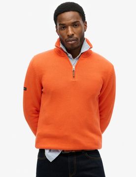 Superdry Herren Strickpullover aus Baumwolle mit Halbem Reißverschluss Orange - Größe: Xxl