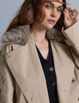 Giacca doppiopetto con colletto rimovibile - beige