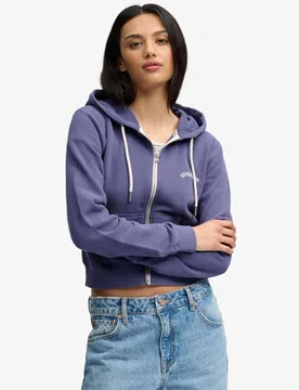Superdry Damen Essential Logo Kurzer Zip-hoodie Navy - Größe: 44 - 74.99 - FashionsVida